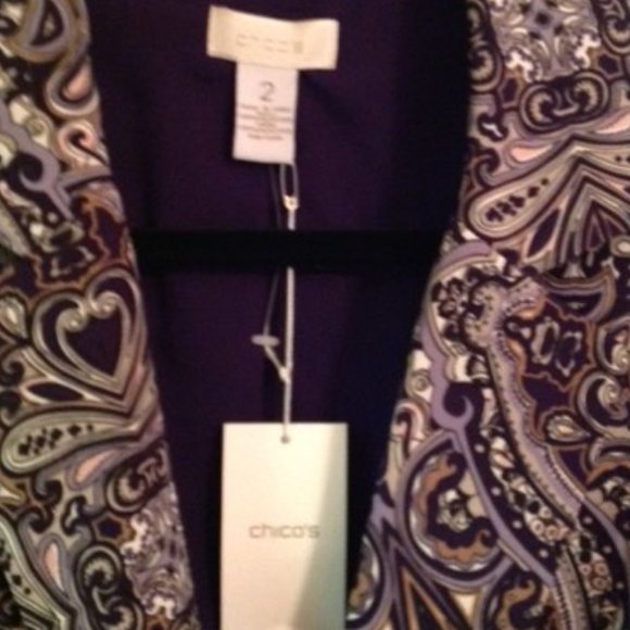 CHICO'S PURPLE AND GREY PAISLEY JACKET - SIZE 2 - Picture 2 of 6
